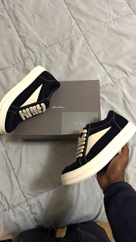 Rick Owens Men’s Suede Low-Top Sneakers Black/White EU 43 US 10 New Box