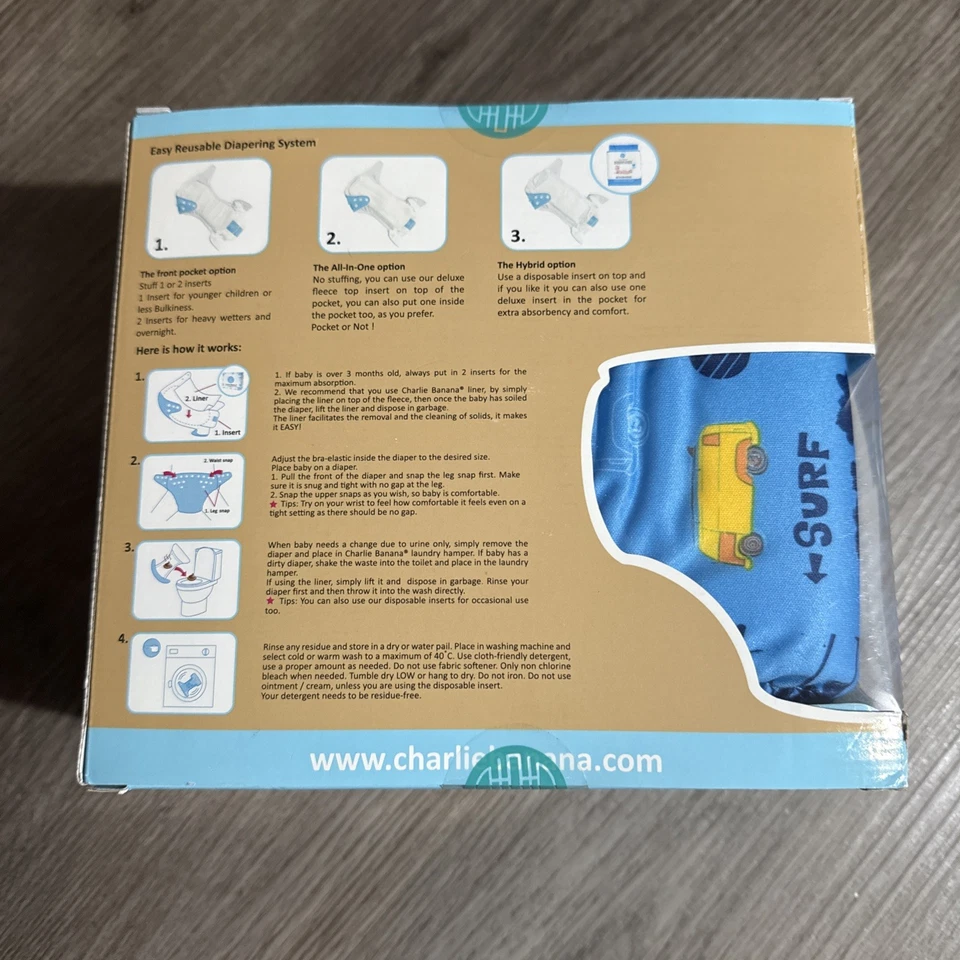 Charlie Banana 3 pañales de tela y 6 insertos de cáñamo - TOTALMENTE NUEVOS - SELLADOS - ORGÁNICOS Foto 2 de 3