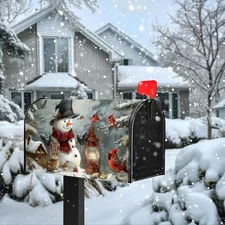 Christmas Snowman Magnetic Mailbox Cover with Cardinal Birds,Lantern,18" x 21"