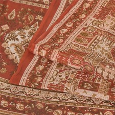 Sanskriti Vintage Sarees Orange Indian Pure Silk Printed Sari 5Yd Craft Fabric