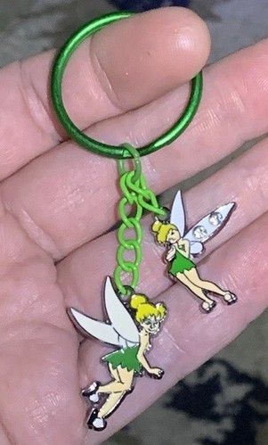 Silver Tinker Bell Charm Pendants On A Green Split Keyring Keychain!! - Picture 2 of 14
