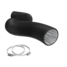 TerraBloom Flexible 6 Inch Ducting - Black 8 Feet Durable Aluminum Duct with 2