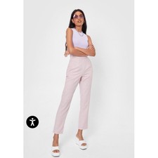 Nasty Gal Collection Pink Plaid High Waisted Straight Leg Trousers Pants 4 nwt