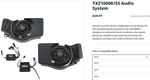 Yamaha SXS YXZ1000R / SS Audio System Stereo Kit 2016 2017 2018 2HC-H81C0-V0-00