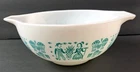Vntg Pyrex Amish Butterprint 443 Cinderella Mixing Bowl Turquoise On White 2.5QT
