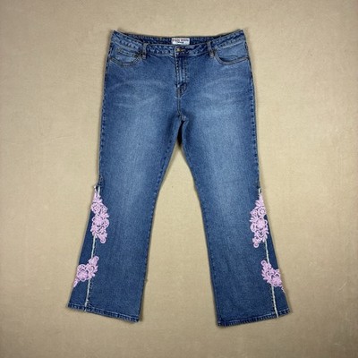 BISOU BISOU Women s Jeans 18 Bootcut Blue Pink Floral Appliqué Distressed Y2K