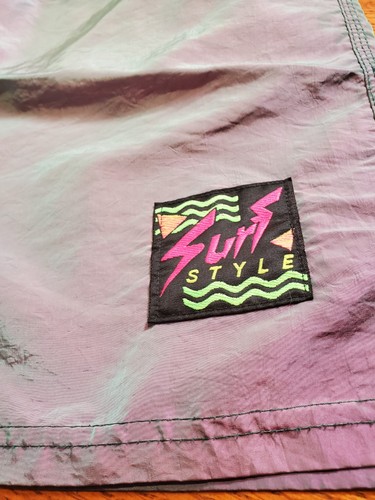 Vintage 90er Surf-Stil lila schillernd gefüttert Badehose Shorts Herren L Strand USA - Bild 4 von 16