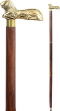 Brown Wooden Walking Stick The King Cane with Golden Lion Brass Handle