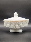 Westmoreland Milk Glass Square Pedestal Candy Dish With Lid - Old Quilt Pattern