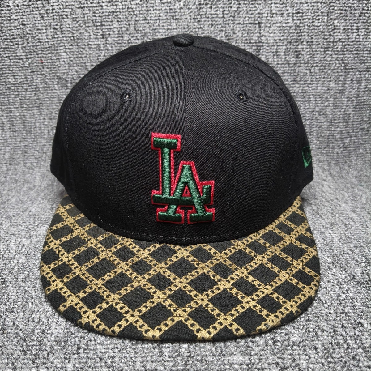 New Era Los Angeles Dodgers MLB Snapback Hat Black Chain-Link Pattern Brim