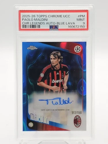 PAOLO MALDINI 2025-26 TOPPS CHROME UCC LEGENDS AUTO BLUE LAVA /150 PSA 9 Q2023