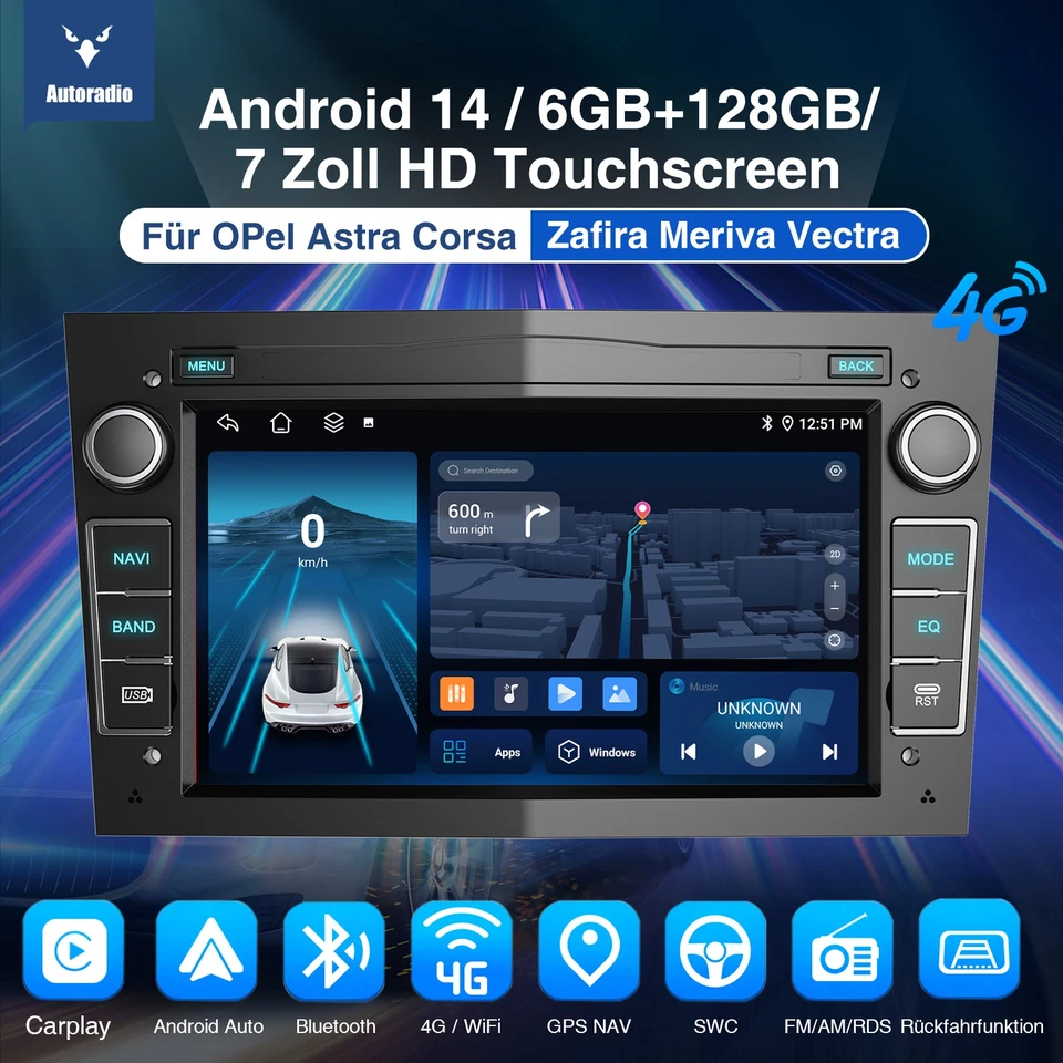Für Opel Zafira B Astra G H Corsa C/D Android14 128G 8kern Carplay Autoradio DSP - Bild 2 von 4