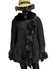 Black Toscana Rizal Real Genuine Shearling Sheepskin Coat Jacket L