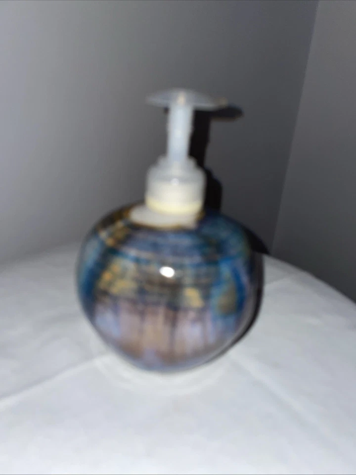 Handmade Pottery Soap Dispenser Blue Purple Gold Look Like Bill Campbell Pottery - Image 2 of 4