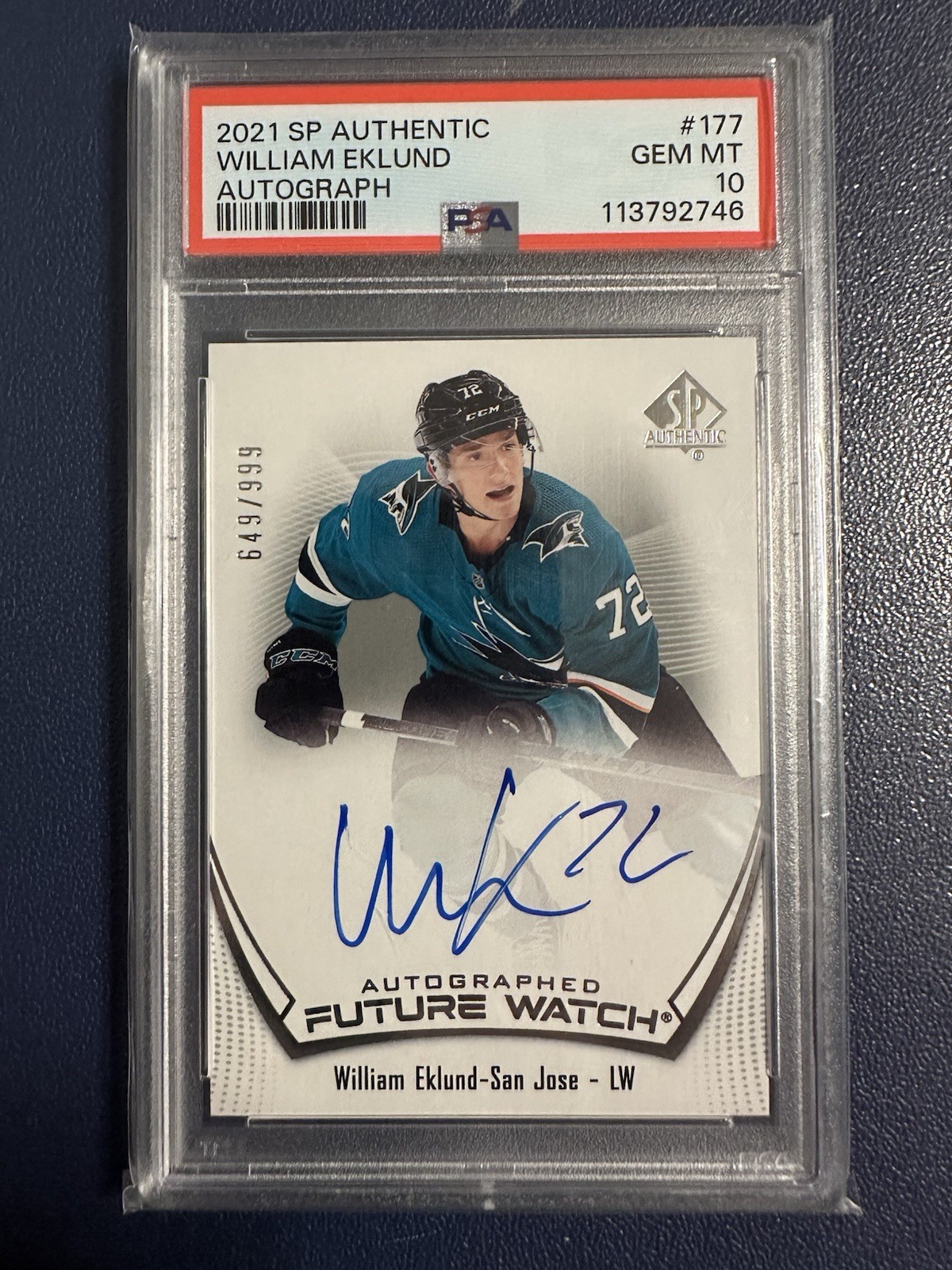 2021-22 Upper Deck SP Authentic William Eklund Future Watch Auto /999 PSA 10
