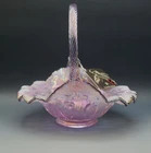 FENTON ART GLASS LILY OF THE VALLEY IRIDESCENT LAVENDER AMETHYST RIM BASKET MWT