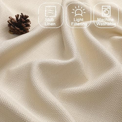 Linen Curtains 63 Inch Length 2 Panels, Faux Linen Textured Semi Sheer Light - Bild 3 von 6