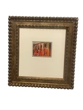 Textured Framed Artwork Red Cloaked Figures Archway Scene 18x20 Museum Glass