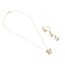 Pearl Necklace Set for Women, Gold Tone Butterfly Jewelry Sets with 7-8mm