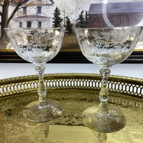 2 Fostoria Navarre Clear Champagne Tall Sherbet Blown Glass Etched 5 5/8 in Vntg - Picture 2 of 17