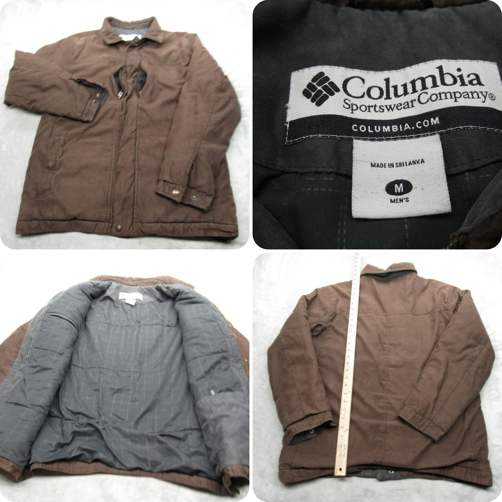 Columbia Jacket Mens Medium Brown Suede Zip Pockets Collared Insulated Full Zip