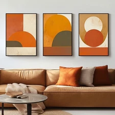Hand-painted Oil Painting 3 Panel Creativity Wall Art Orange unframed #006