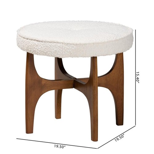 Baxton Studio Theo Cream Boucle Fabric and Brown Rubberwood Ottoman Footstool - Picture 7 of 7