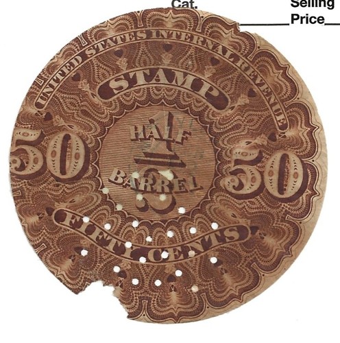U S Stamps Revenues Beer Stamps Scott REA4 fifty cents cv 10.00 C