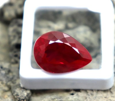 AAA 9.85 Ct+ Natural Blood Red Mozambique Ruby Pear Certified Loose Gemstone