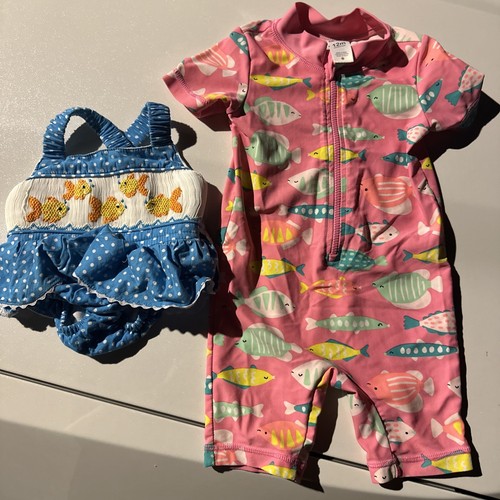 Lot of 3 Smockingbird Smocked Fish Swim Suit 18 & 12 Month One Piece Swim Plus - Picture 3 of 23