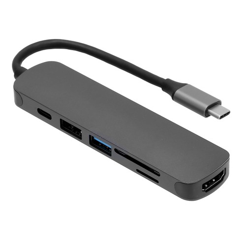 USB C Hub 6 In 1 SD/TF Card Reading TypeC Adapter Docking Station For OS X Le FY - Afbeelding 3 van 24