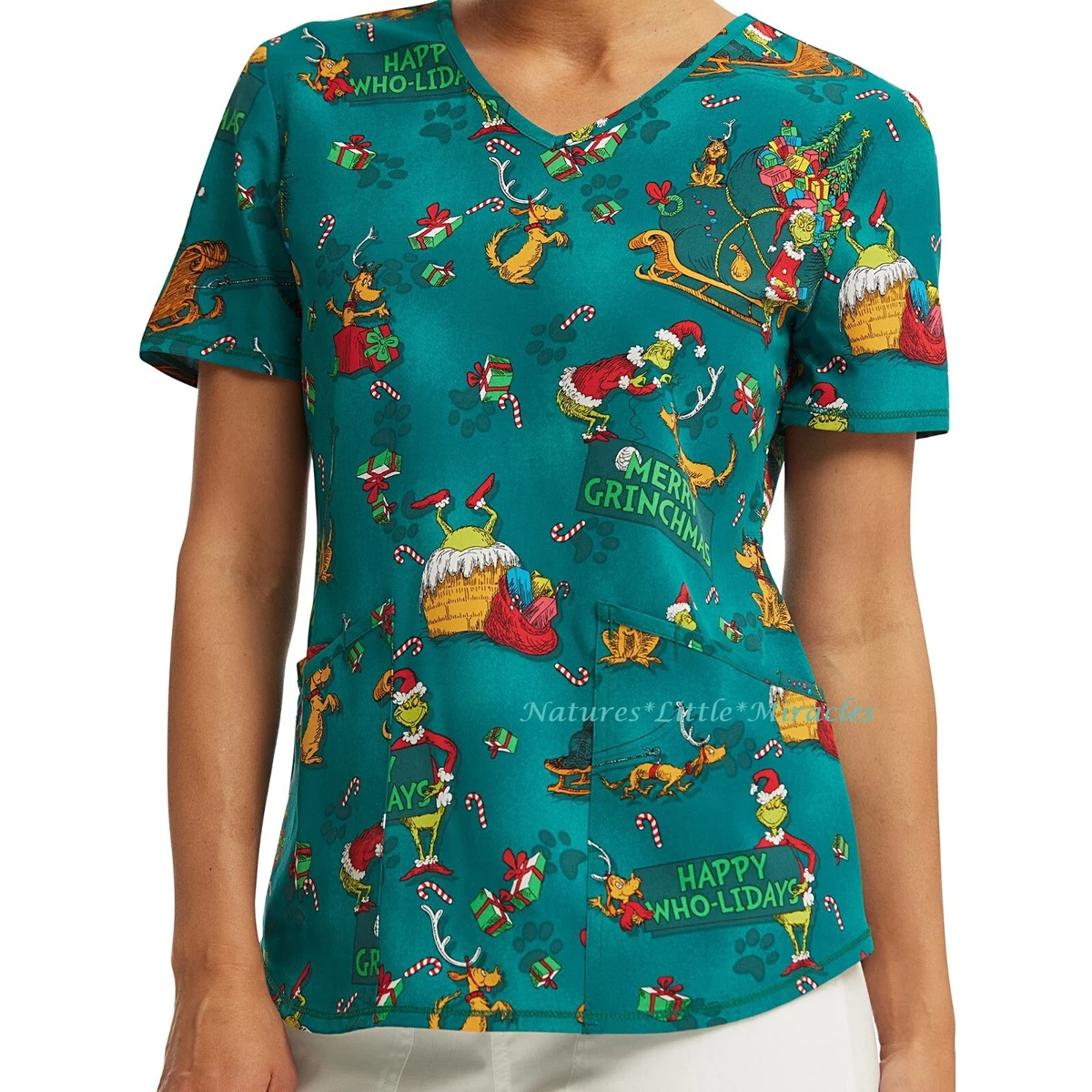 Plus size christmas scrub tops sale