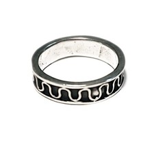 Skinny Sterling Band Ring 925 Silver Simple Embossed Squiggle Design Size 5