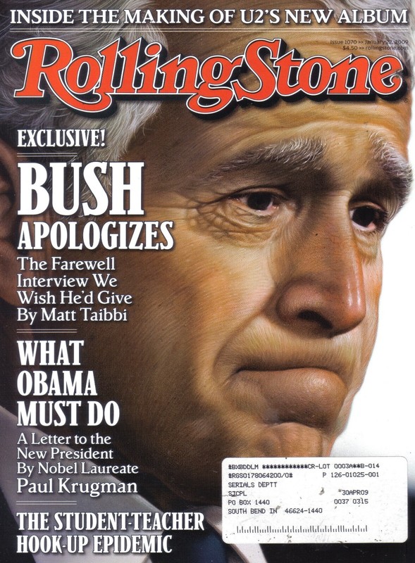 ROLLING STONE MAGAZINE 1-22-09 GEORGE BUSH, U2, BARACK OBAMA