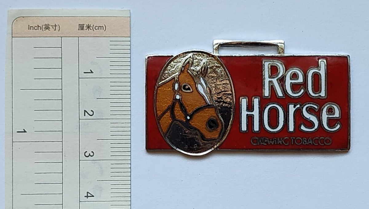 Vintage Cloisonne Red Horse Chewing Tobacco Advertising Watch Fob