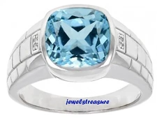 Natural Blue topaz & CZ Gemstones with 925 Sterling Silver Ring for Men's #4399