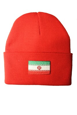 IRAN Country Flag Rectangle PATCH TOQUE HAT..Colors : Black, Red, Pink