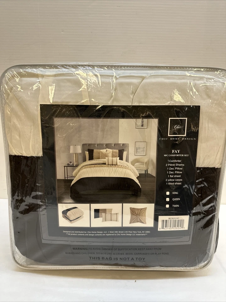 Lux-Bed LLC Faye 9 PCS Queen Comforter Ruched Color Block Bed In A Bag - Image 2 of 3