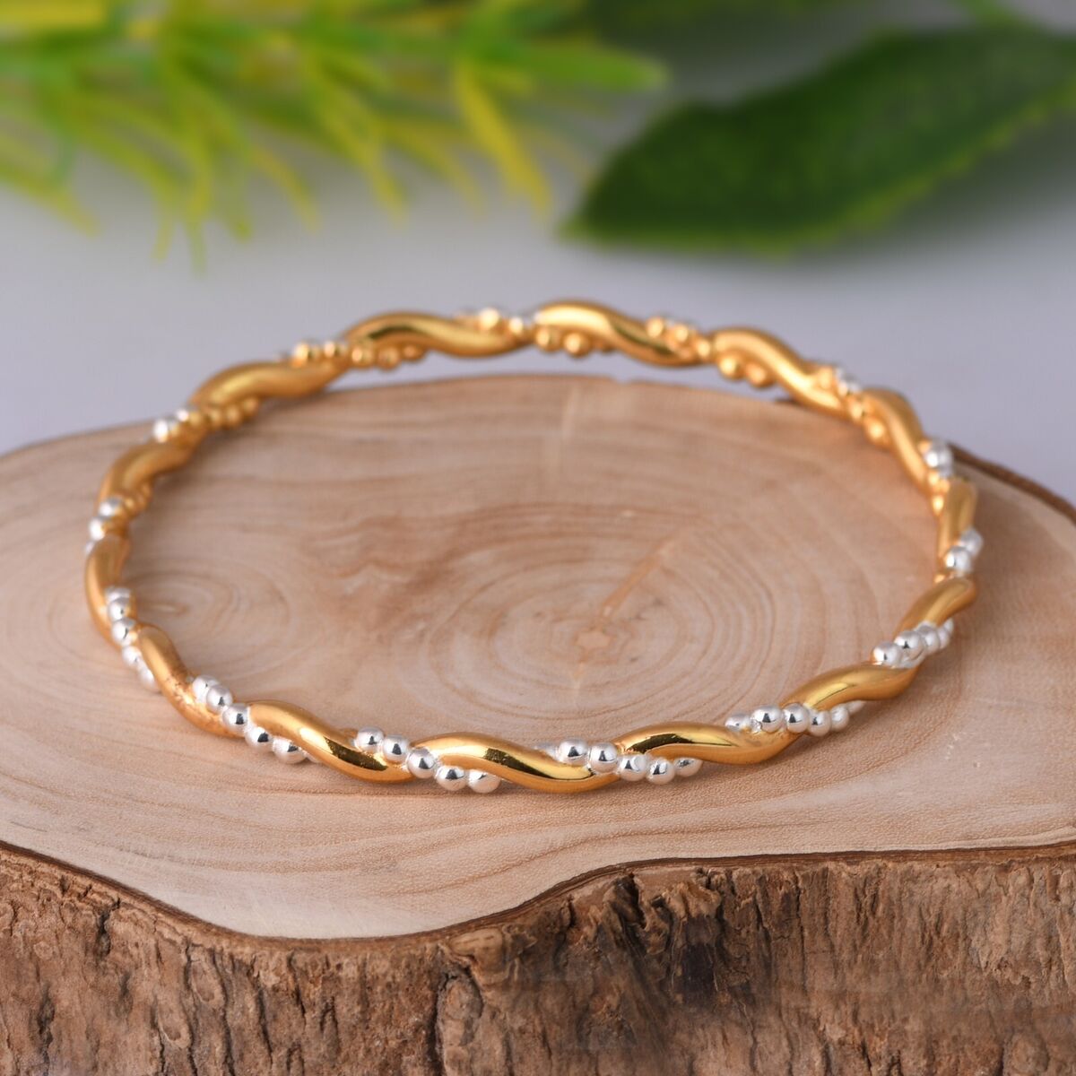 Double Tone Twisted Sterling Silver Bangle Gold & Silver Wire Stacking  Bracelet