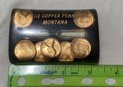 Vintage Hyler Souvenir Lucite Paperweight Hourglass The Copper Penny Montana