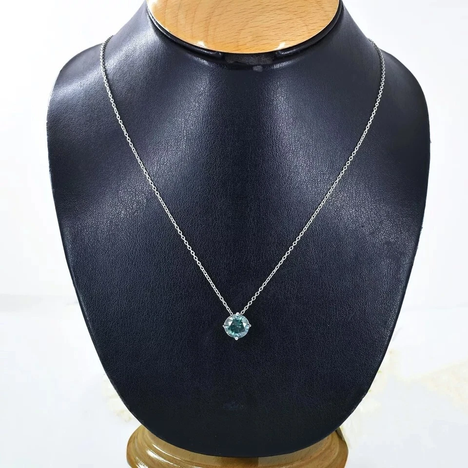 Certified 4.20 Ct Blue Treated Round Cut Diamond Solitaire Pendant in 925 Silver - Image 4 of 4