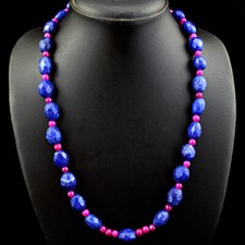 310.00 Cts Earth Mined Red Ruby Blue Sapphire Faceted Beads Necklace JK 41E239