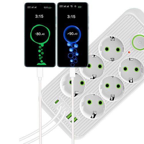 EU Plug Extension Cable 2500W Power Outlet for Home Office Travel (White) - Afbeelding 6 van 12