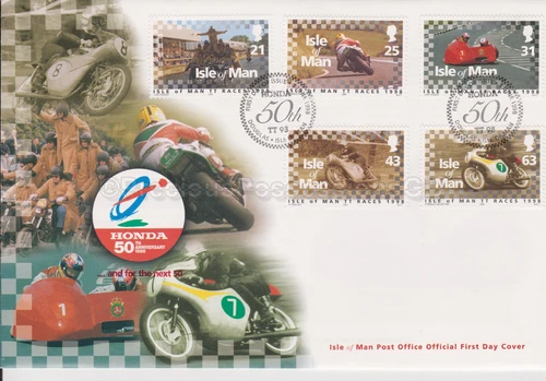 Unaddressed Isle of Man FDC First Day Cover 1998 TT Race Honda 50th Anniversary