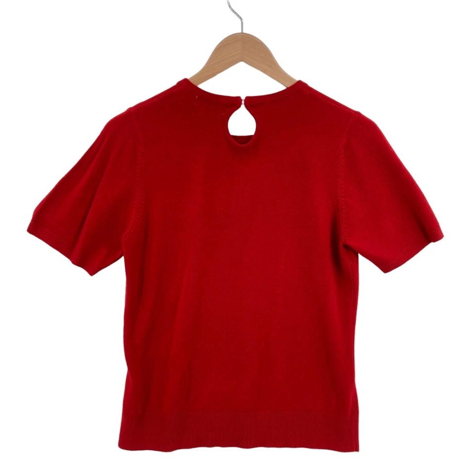 Camiseta Top Liz Claiborne Mujer Grande Roja Tejida Manga Gorra Cuello Redondo Pullover Foto 2 de 4