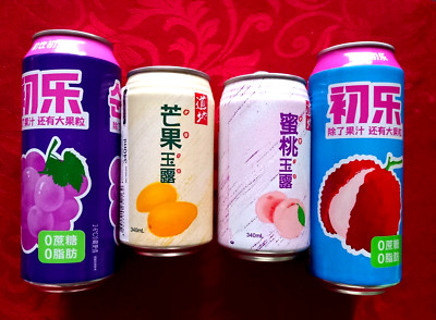CHINA SET x 4 LEERE DOSEN 340/500ml ENERGY DRINKS, MANGO PFIRSICH TRAUBE LYCHEE SAFT