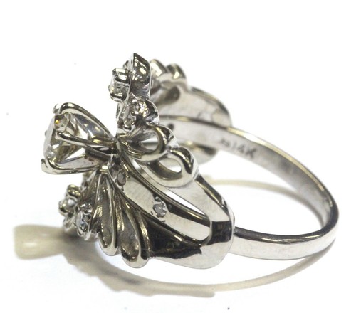 Anillo chaqueta de compromiso de boda de diamantes redondos de 0,77 quilates de oro blanco de 14k GIA 5,8 g - Imagen 3 de 12