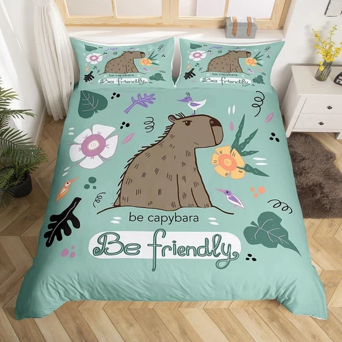 Capybara Bettbezug Double,Cartoon Capybara Bettwäsche Set,Tropical Plam Tree - Bild 22 von 28