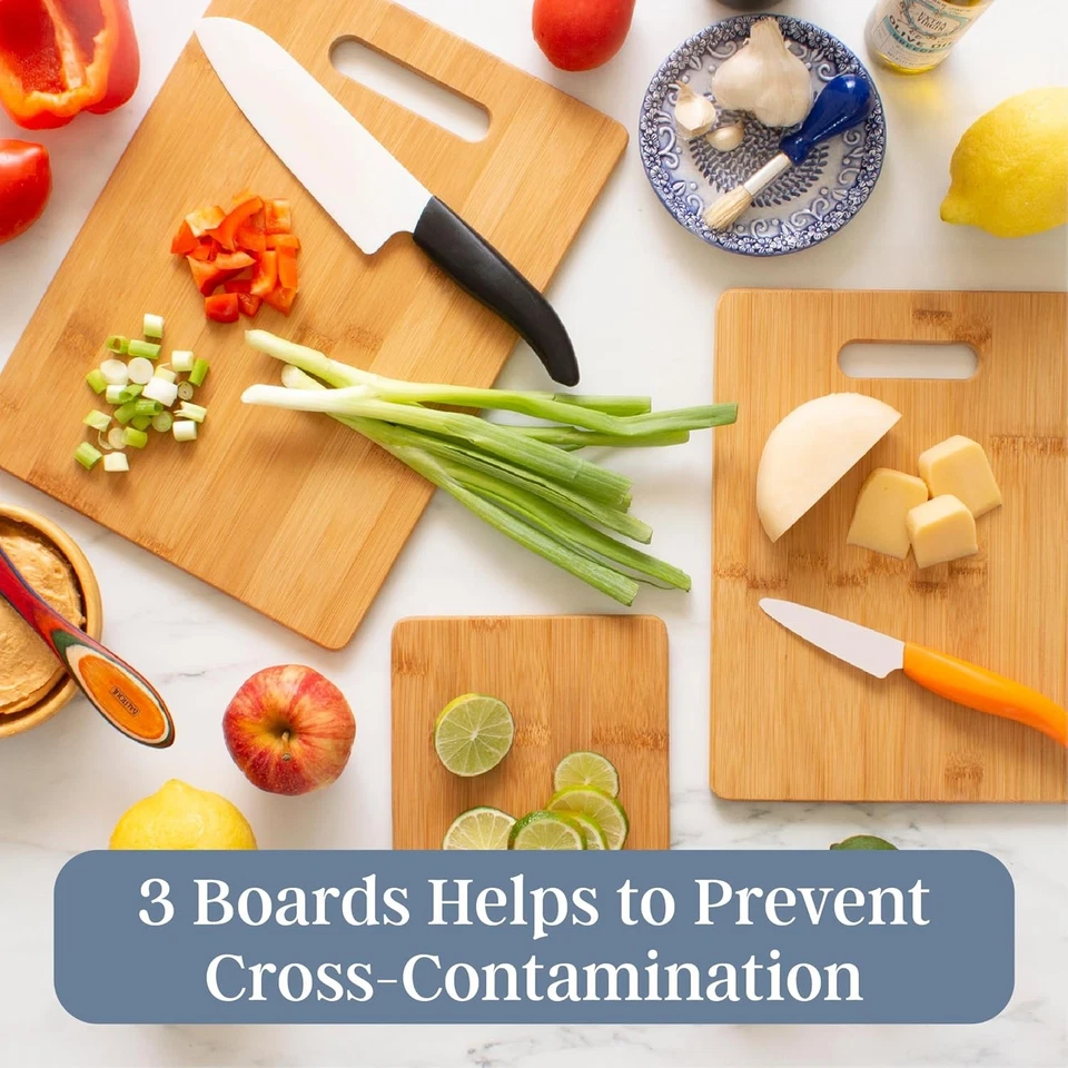 Juego de 3 tablas de cortar de bambú totalmente de bambú - tablas de cocina reversibles Foto 2 de 4