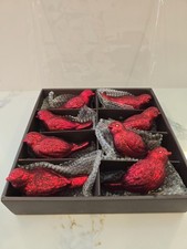 Christmas Cardinal Red Glass Clip On Ornaments Set of 8